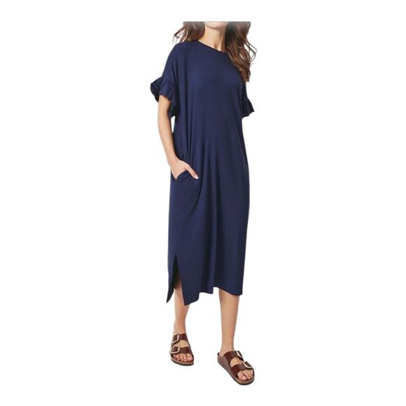 Masai dress Nali ruffle sleeve midi navy blue size Small S - Picture 1 of 7